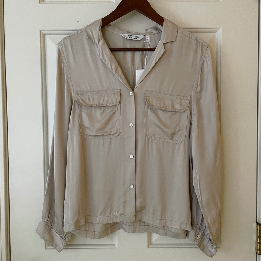 NWT & Other Stories Taupe Satin Button Down Shirt
